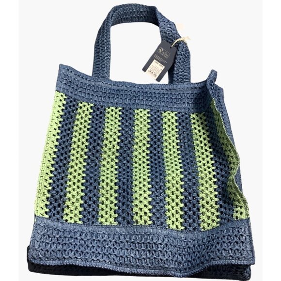 Universal Thread Crochet Woven Handbag Blue Green Tote Single Compartment - Picture 7 of 9